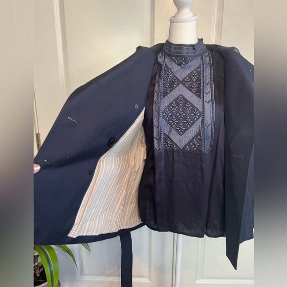 Coach Double Breasted Classic Trench Coat in Navy Sz S/P - Picture 8 of 11